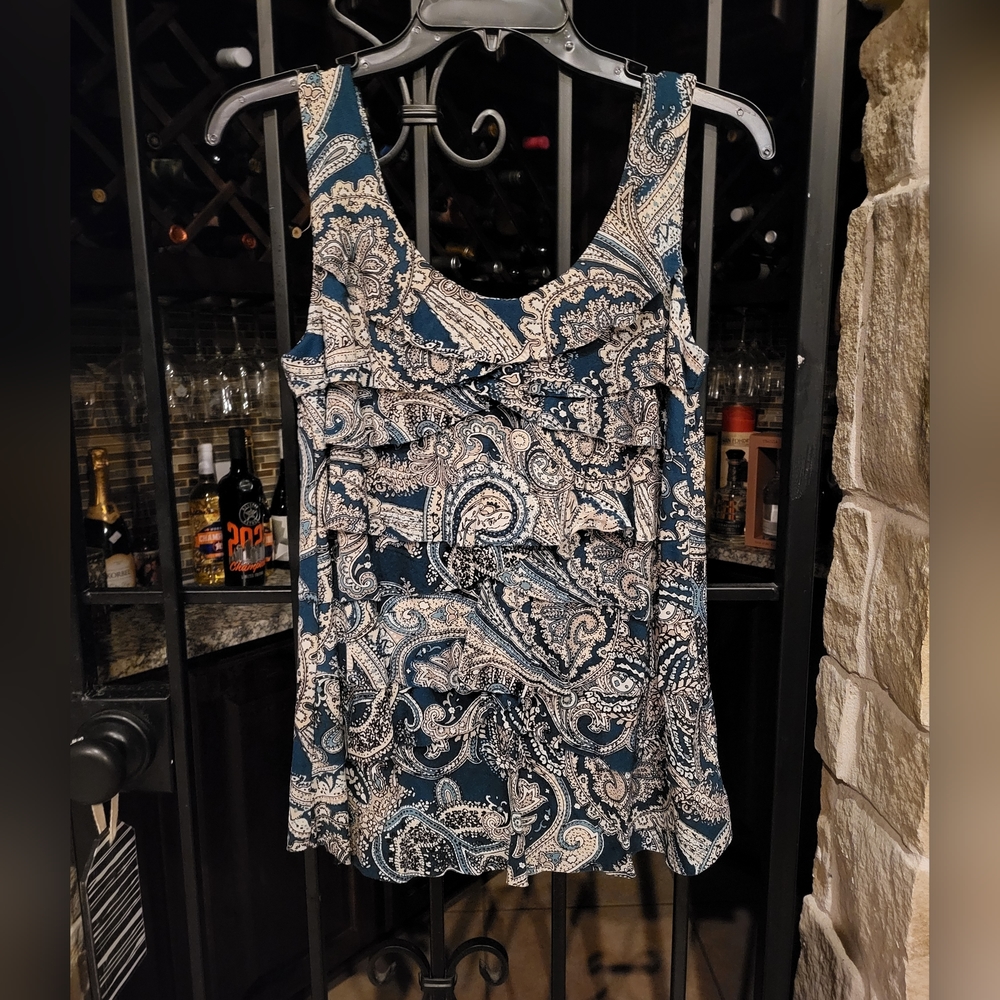 Paisley Tiered Layered Ruffle Front Sleeveless Top Size Small 💙